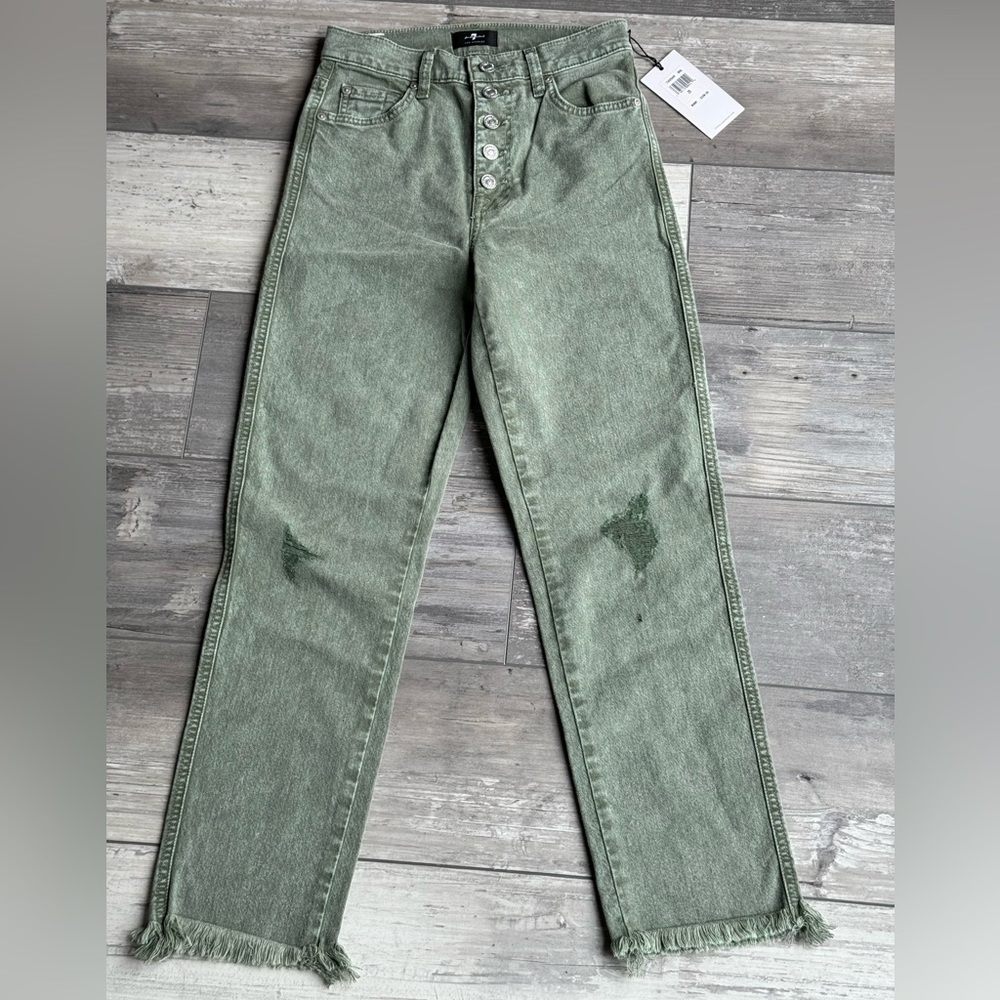 7 for All Mankind 7FAM High waisted cropped straight leg green wash denim jeans